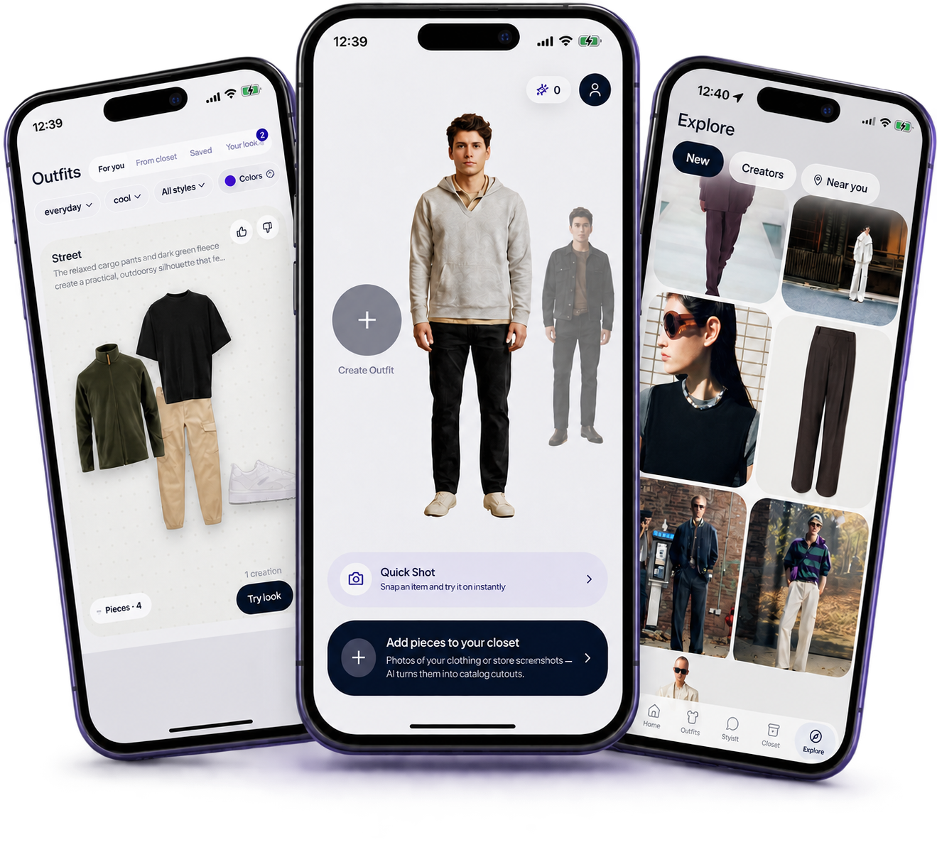 Three ARMO app screens in premium smartphone frames